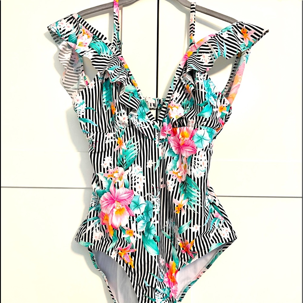 Striped Floral Swimsuit